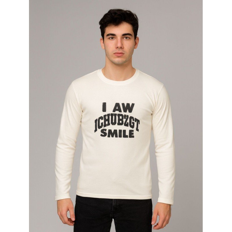 تيشيرت بأكمام طويلة للشباب لون أبيض
