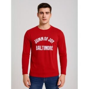 تيشيرت بأكمام طويلة للشباب لون أحمر