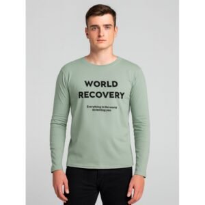 تيشيرت بأكمام طويلة للشباب لون أخضر