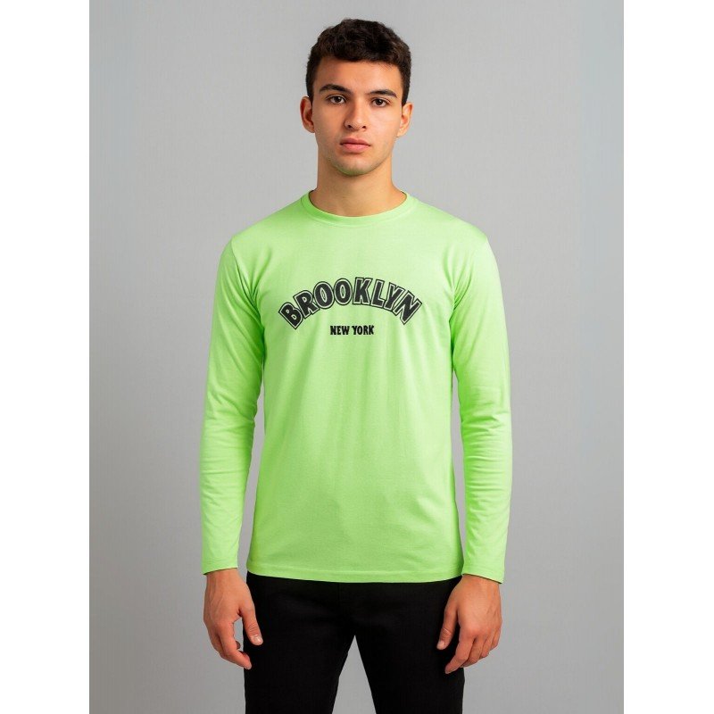 تيشيرت بأكمام طويلة للشباب لون أخضر