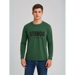 تيشيرت بأكمام طويلة للشباب لون أخضر