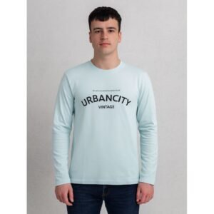 تيشيرت بأكمام طويلة للشباب لون أزرق فاتح