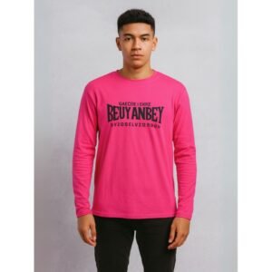 تيشيرت بأكمام طويلة للشباب لون أسود