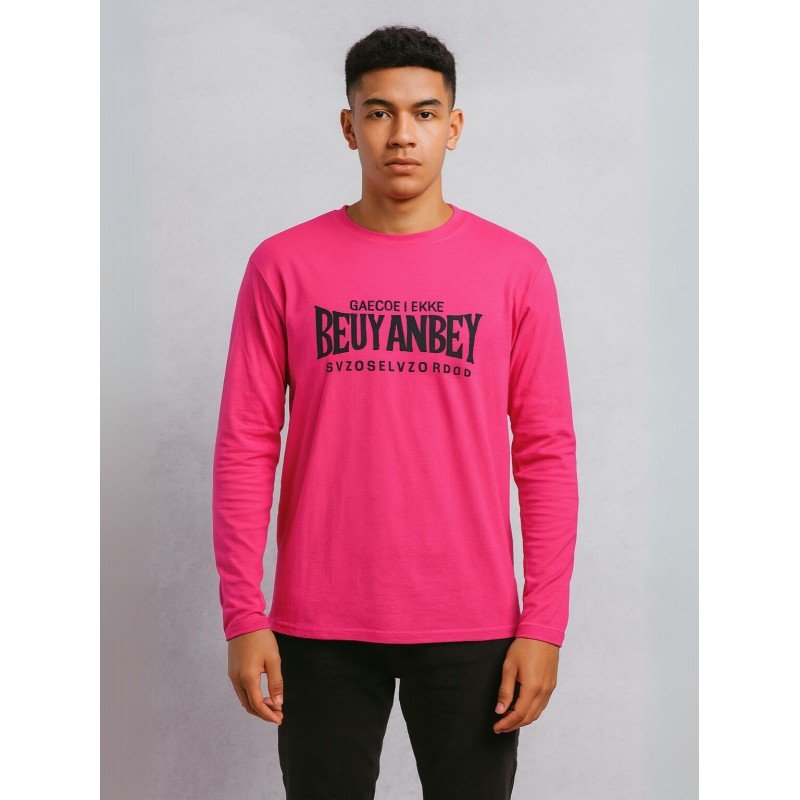 تيشيرت بأكمام طويلة للشباب لون أسود