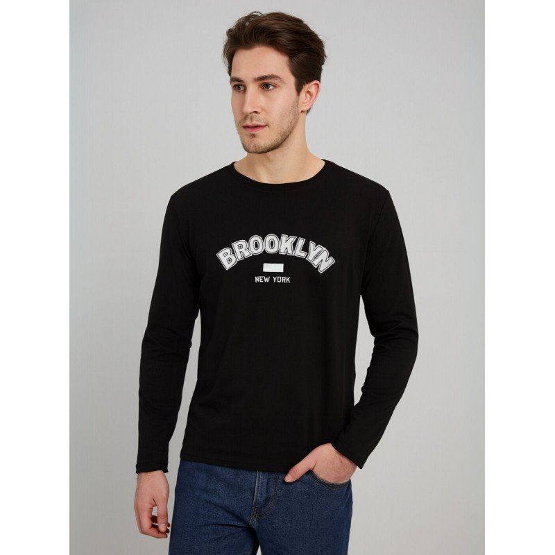 تيشيرت بأكمام طويلة للشباب لون أسود