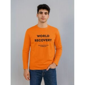 تيشيرت بأكمام طويلة للشباب لون برتقالي