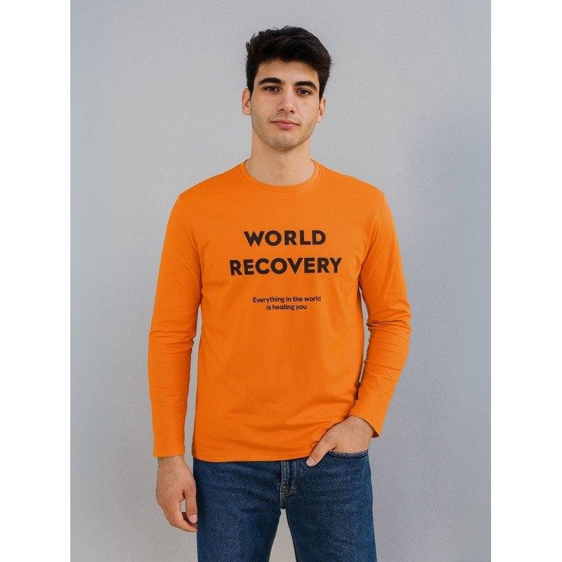 تيشيرت بأكمام طويلة للشباب لون برتقالي