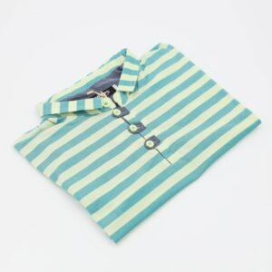 تيشيرت بأكمام قصيرة بتصميم بولو مخطط لون أخضر وأصفر