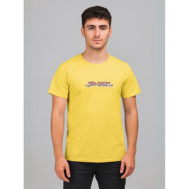 تيشيرت بأكمام قصيرة للشباب لون أصفر