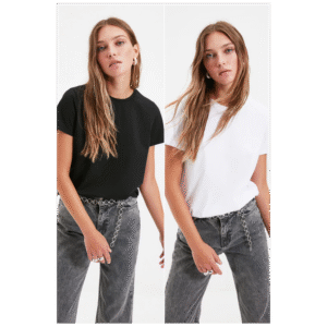 تيشيرت تركي قطن بقبة دائرية للنساء لون أبيض