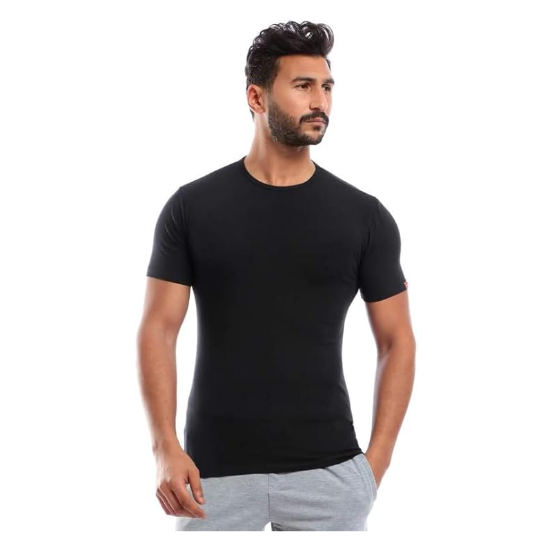 تيشيرت داخلي نص كم قطن ستريتش من قطونيل للرجال لون اسود- Cottonil Cotton Stretch Half Sleeve O- Black