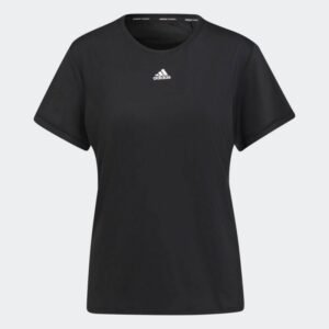 تيشيرت رياضي نص كم بطباعة شعار الماركة من اديداس بلوزه رياضية للنساء لون أسود Adidas STUDIO LOUNGE RIBBED CROPPED LONG SLEEVE TEE