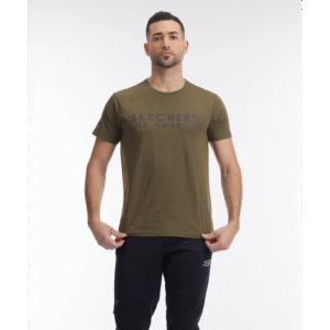 تيشيرت سكيتشرز لوس انجلوس للرجال لون زيتي