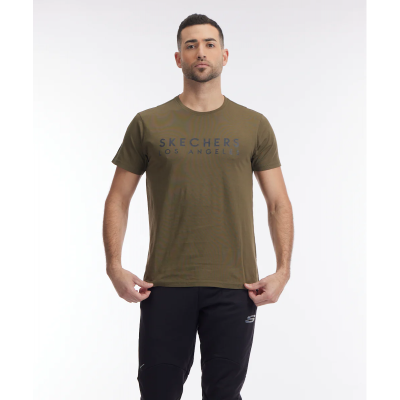 تيشيرت سكيتشرز لوس انجلوس للرجال لون زيتي