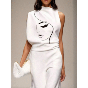 تيشيرت نسائي مطبوع للنساء لون ابيض