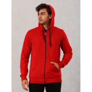 جاكيت بأزرار مع طاقية للرجال لون أحمر