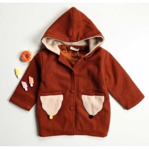 جاكيت بأكمام طويلة مع طاقية للأطفال لون بني
