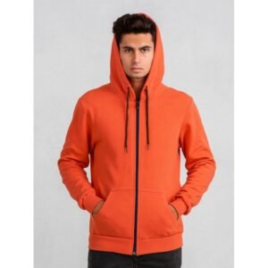 جاكيت بسحاب مع طاقية للرجال لون برتقالي