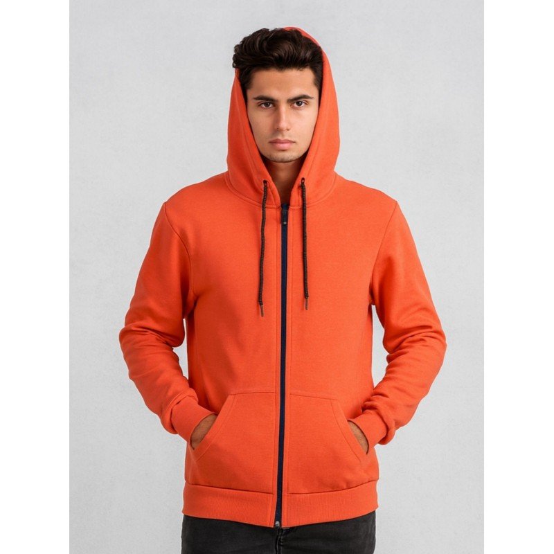 جاكيت بسحاب مع طاقية للرجال لون برتقالي