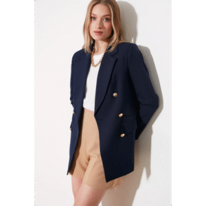 جاكيت تريندول بأزرار مُبطن للنساء لون كحلي