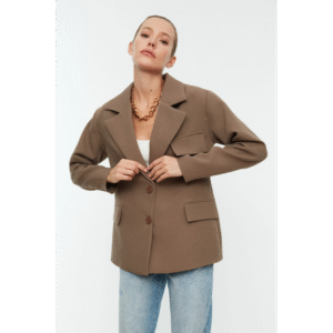 بليزر تركي مبطن كبير الحجم للنساء لون بيج