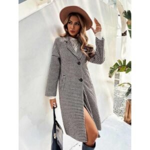 جاكيت ستاتي شتوي طويل لون أبيض وأسود