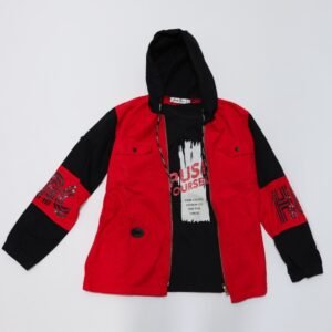 جاكيت مع بلوزة نص كم للرجال لون أحمر وأسود