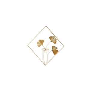 جدارية تعليق معدنية بتصميم مزهرية وورد على شكل رباعي لون ذهبي