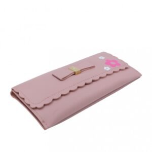 جزدان ستاتي حقيبة ستاتية كبس أنيق مع ببيونة وورود لطيفة وميدالية من الفرو - لون زهري فاتح