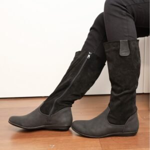 جزمة مخمل ساق طويل للنساء لون أسود