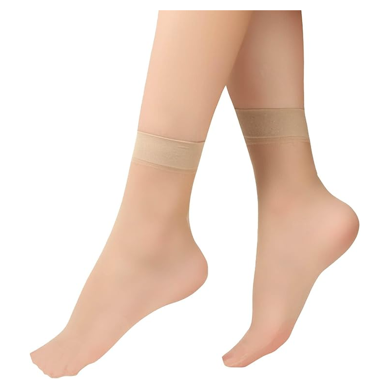 جوارب ستاتي شفاف نايلون (10 أزواج) لون بيج