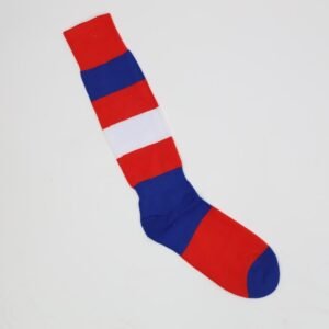 جوارب كرة قدم رياضية طويلة للشباب لون أحمر وأزرق وأبيض