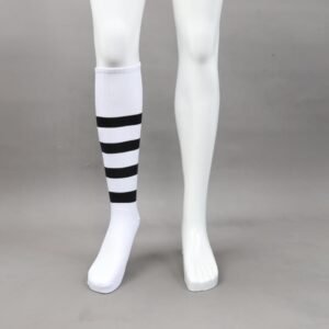 جوارب كرة قدم رياضية طويلة للشباب لون مخطط أبيض وأسود
