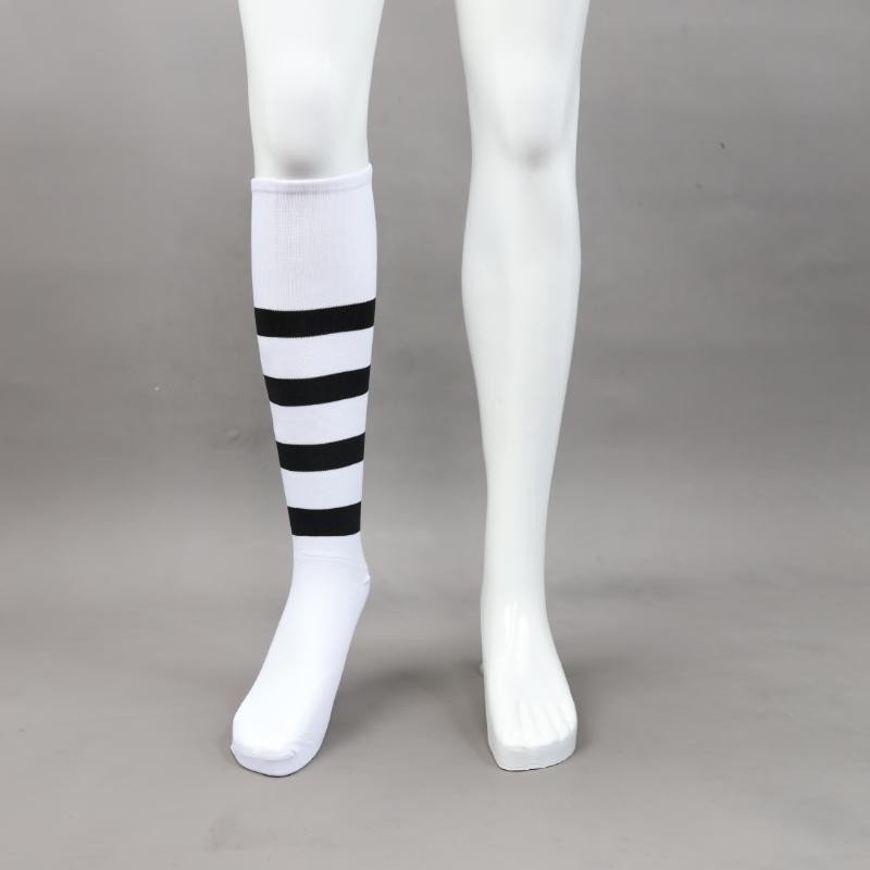جوارب كرة قدم رياضية طويلة للشباب لون مخطط أبيض وأسود