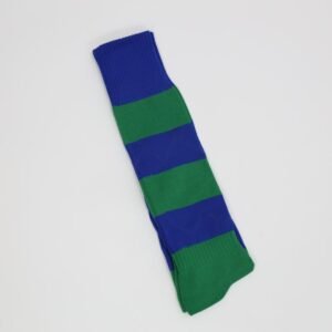 جوارب كرة قدم رياضية طويلة للشباب لون مخطط أزرق وأخضر