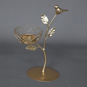 حامل شمعدان ثابت بتصميم عش الطيور لون ذهبي