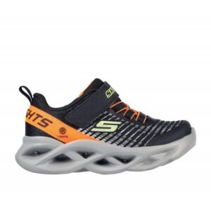 حذاء بأضواء تويستي برايتس - نوفلو للأطفال لون أسود ورمادي وبرتقالي Skechers Boy's Twisty Brights - Novlo Shoes