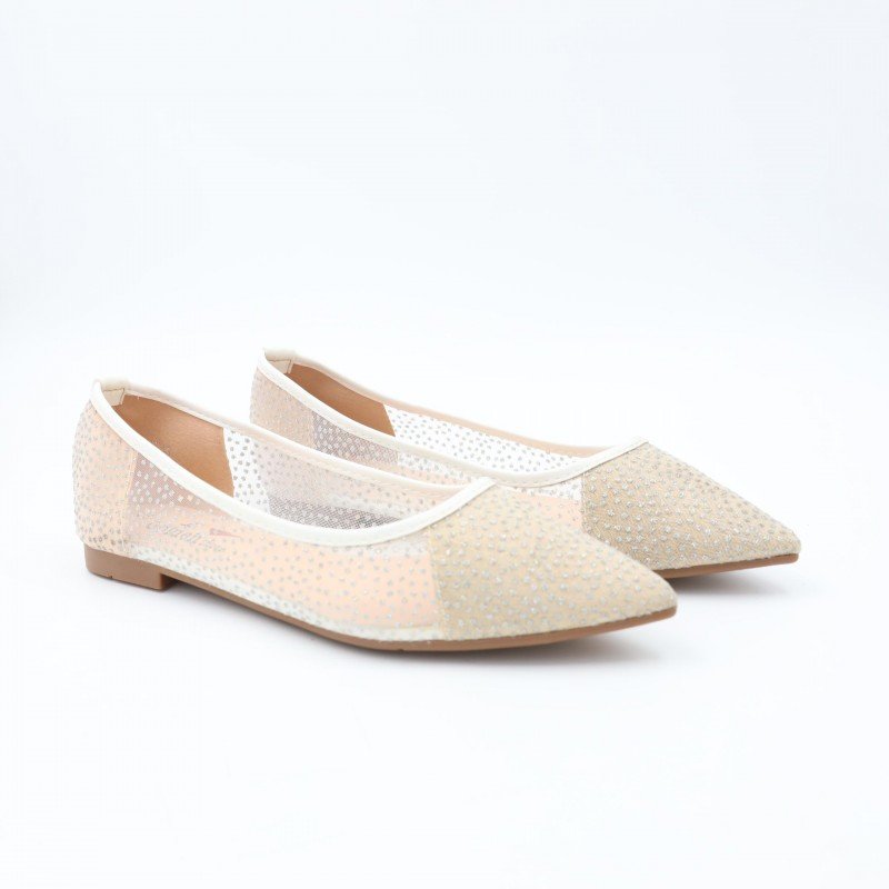 حذاء باليه للنساء لون بيج وسكري