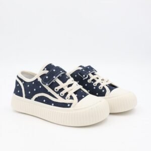 حذاء برباط ولاصق بلمعة للأطفال لون كحلي و أبيض