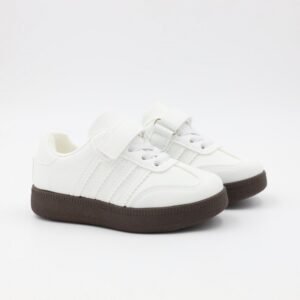 حذاء جلد بشريط لاصق للأطفال لون أبيض