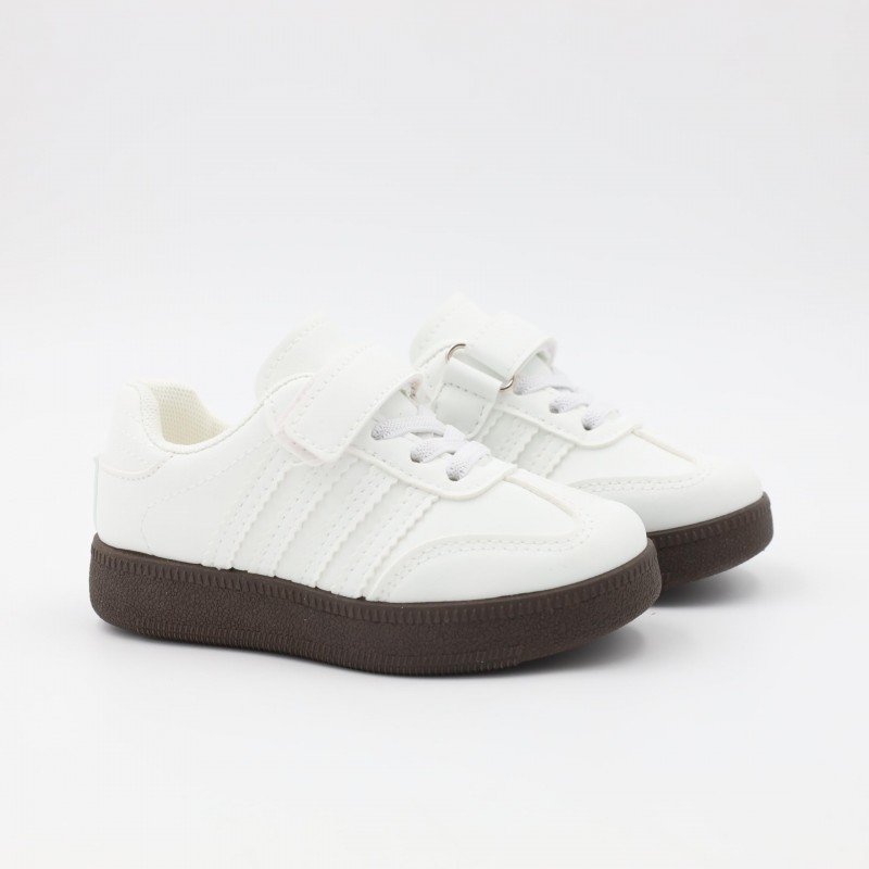 حذاء جلد بشريط لاصق للأطفال لون أبيض