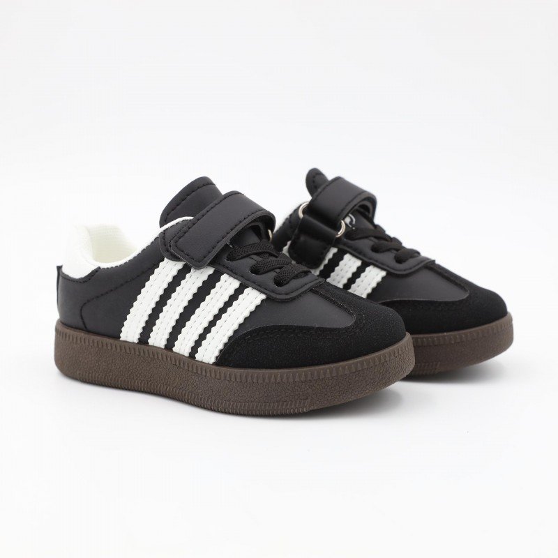 حذاء جلد بشريط لاصق للأطفال لون أسود