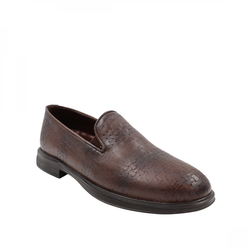 حذاء جلد طبيعي كاجوال بدون رباط للرجال لون بني