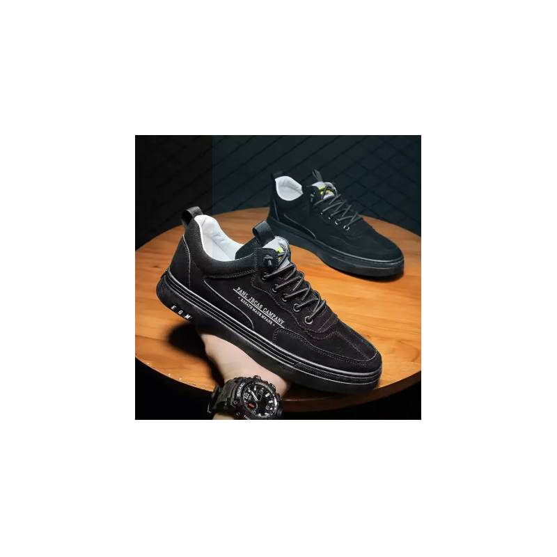 حذاء رياضي جلد للرجال لون أسود- Fashion Mens Leather Sneakers Shoes