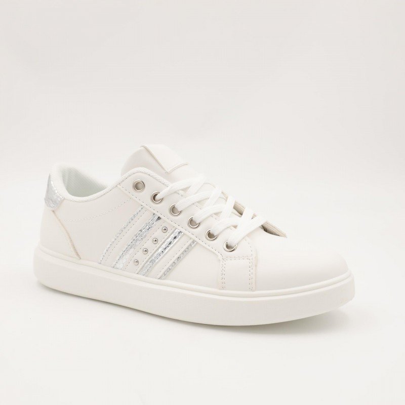 حذاء سبورت بناتي لون أبيض وفضي