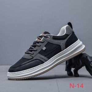 حذاء كاجوال رياضي جلد لون كحلي ورمادي