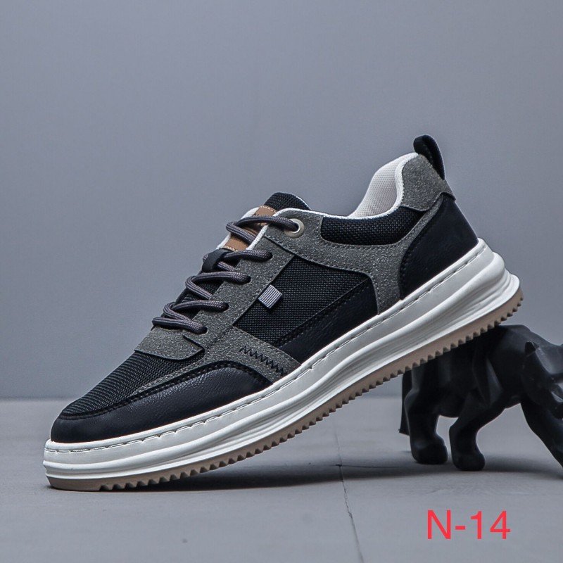 حذاء كاجوال رياضي جلد لون كحلي ورمادي