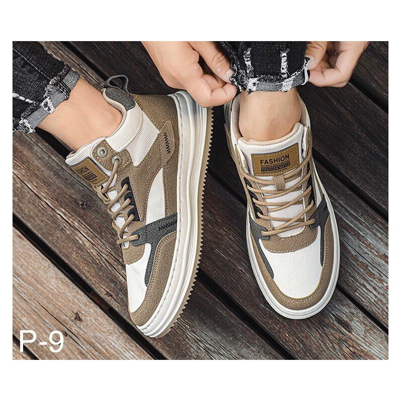 حذاء كاجوال رياضي جلد لون بني وأبيض