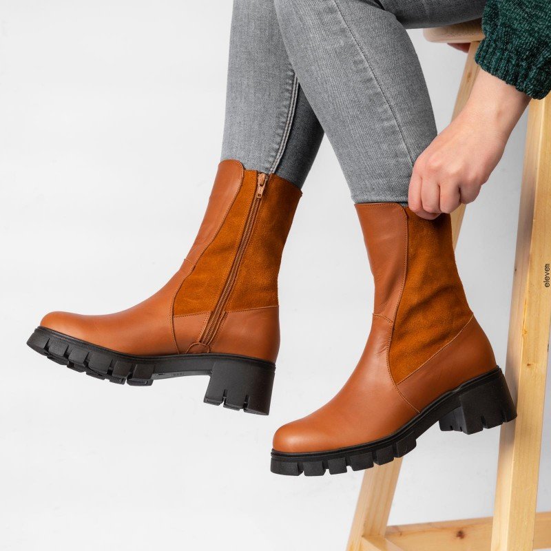 حذاء ستاتي جلد ساق طويل من روك