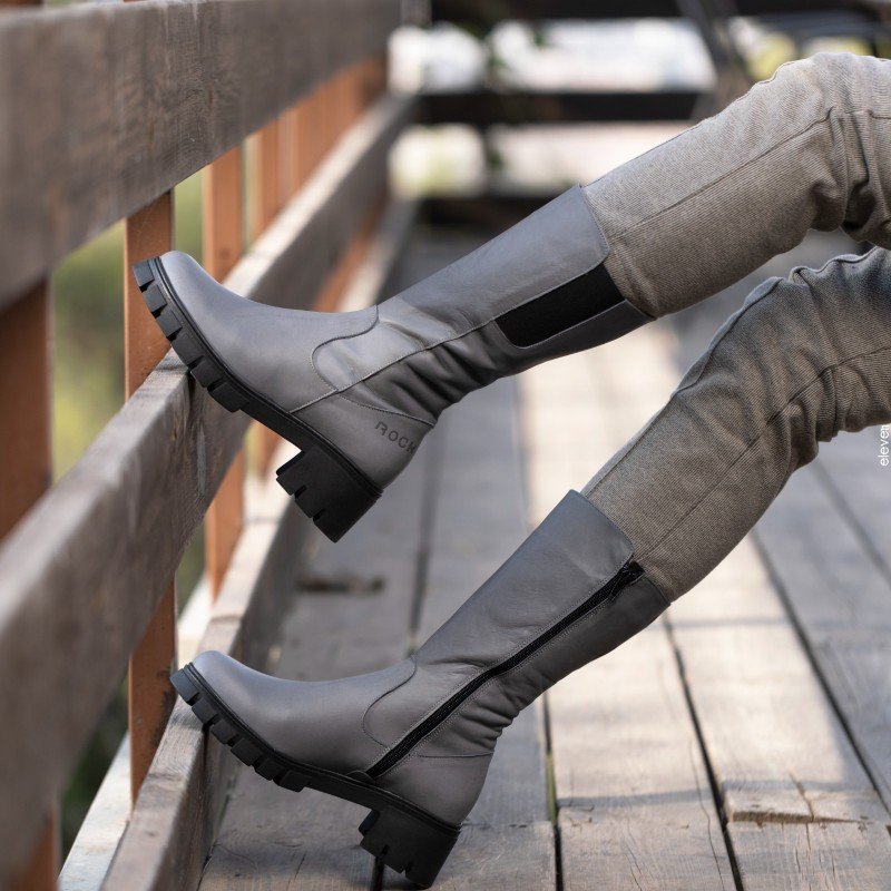 حذاء ستاتي جلد ساق طويل من روك